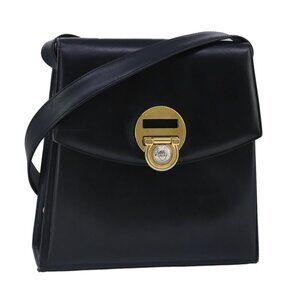 Authentic Gianni Versace Shoulder Bag Leather Black Gold